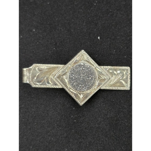 Plafina Other - Plafina Stamped Sterling Silver Tie Clasp Scroll Pattern With Aztec Symbol